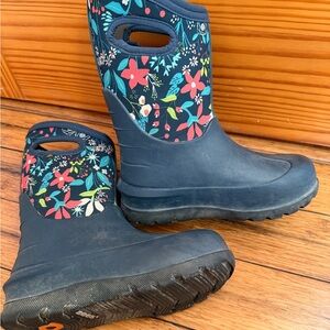 Bogs Kids' Floral Navy Rain Boots